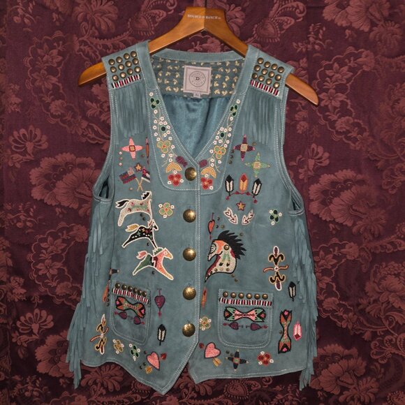 Double D Ranch Green Suede Beaded Vest Women's XL - Picture 8 of 11